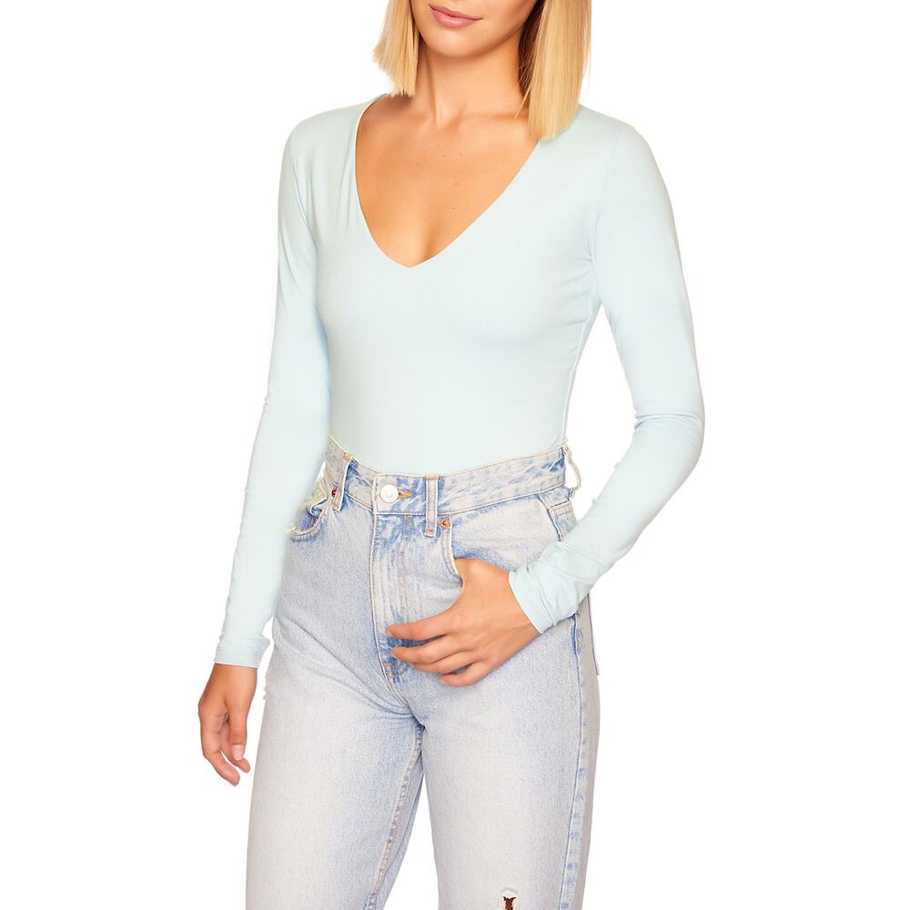 Susana Monaco Solid V-Neck Top - Blue NWT Size Small